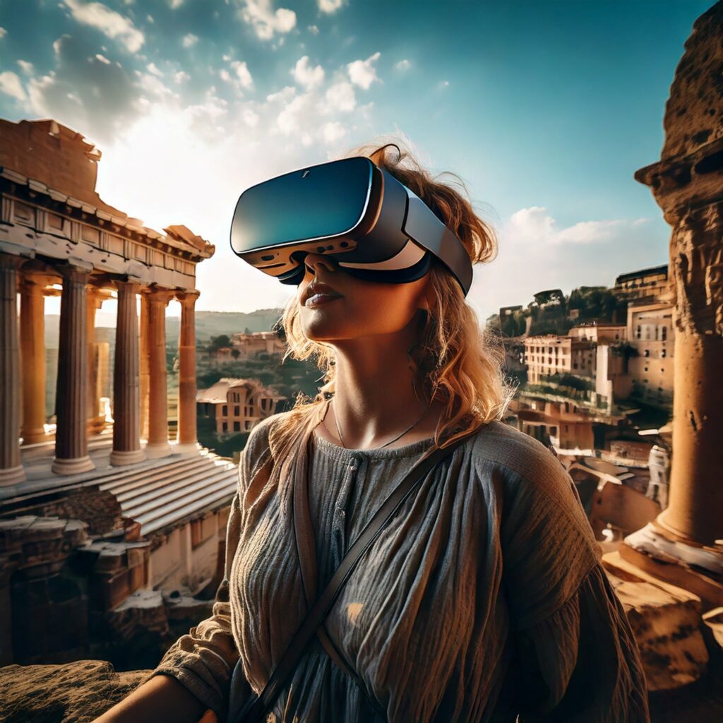 Femme Grèce antique portant un casque vr