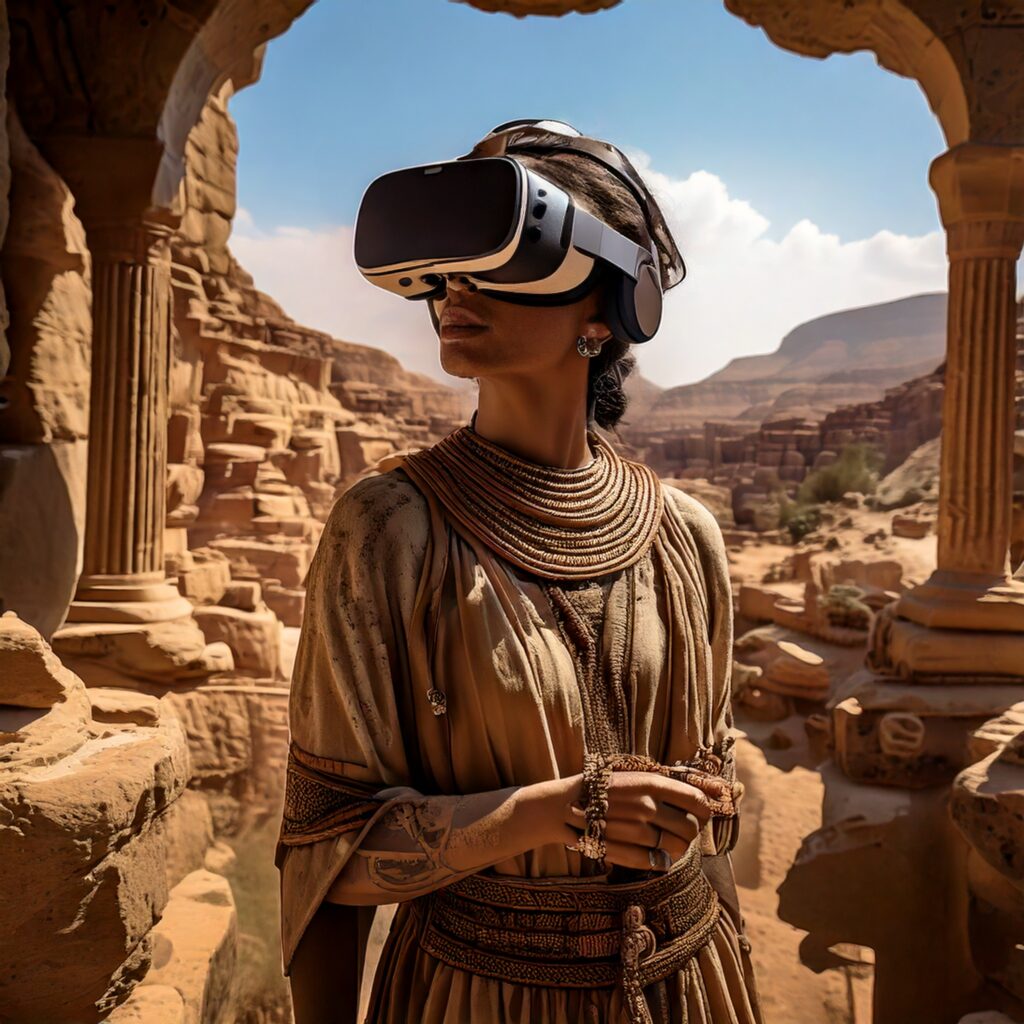 femme egypte antique portant un casque vr