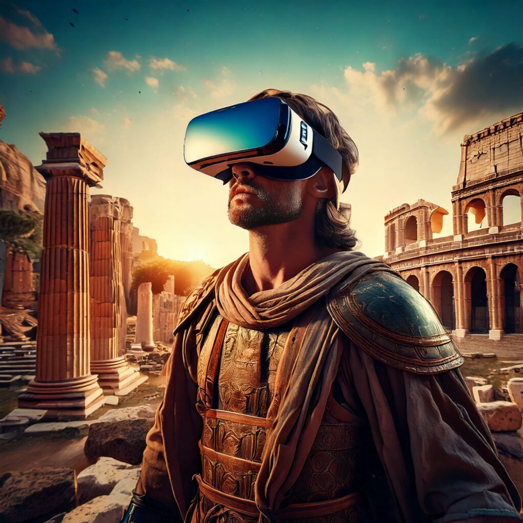 Homme costume Rome antique casque vr