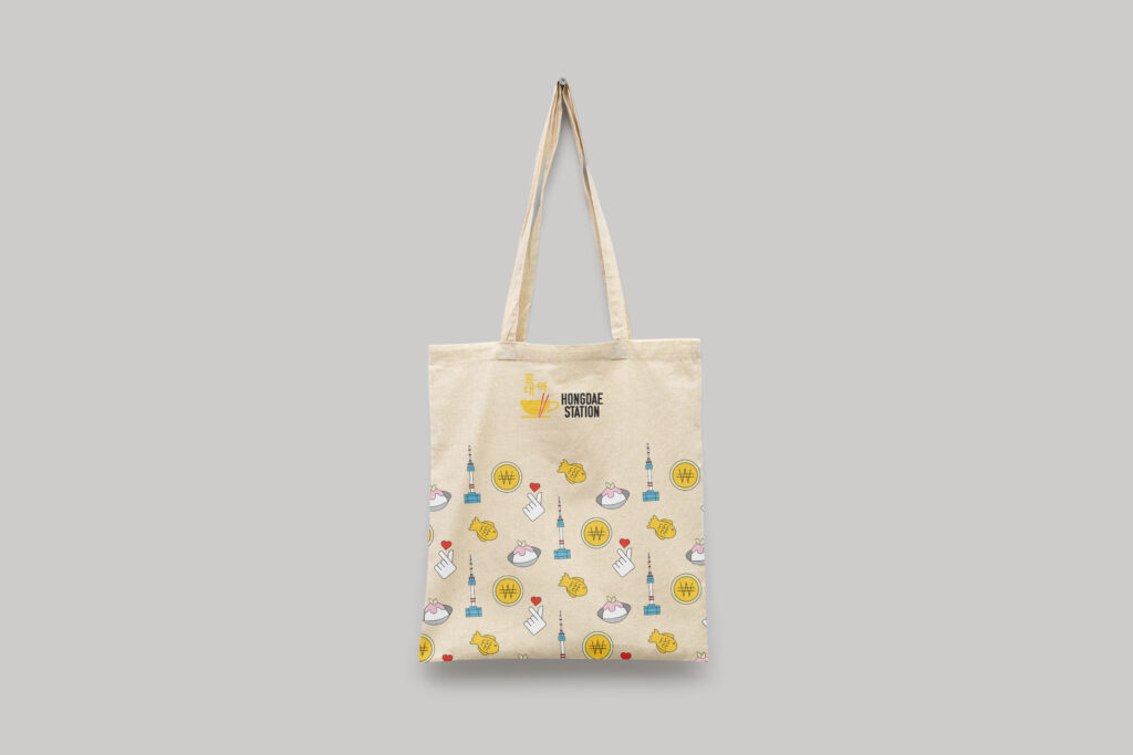 Totebag en tissu avec le motif sucré d'Hongdae Station et le logo