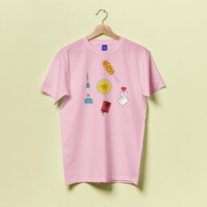 T-shirt long à manche courte avec un des motif d'Hongdae Station, il est de couleur rose