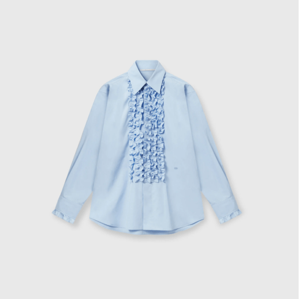 Chemise Oxford avec panneau volante de couleur bleu