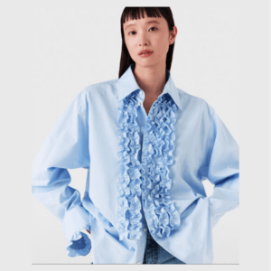 Chemise Oxford avec panneau volante bleu ciel pour femme