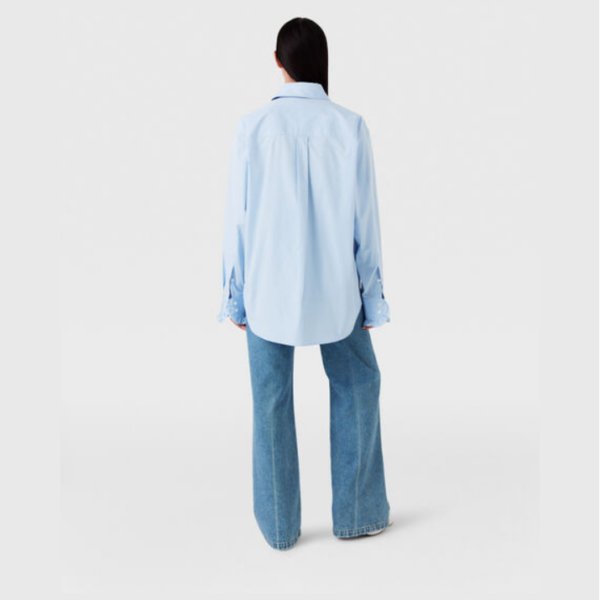 Chemise Oxford avec panneau volante bleu ciel pour femme