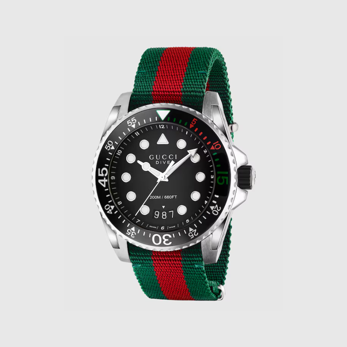 Montre Gucci Dive, 45 mm, avec bracelet rouge et vert
