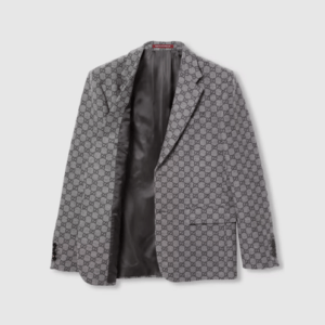 Veste de costard en flanelle en laine de la marque Gucci, avec motif de couleur grise