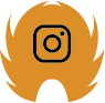 Logo Instagram sur fond orange en forme d'ailes de corbeau.