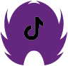 Logo TikTok sur fond violet en forme d'ailes de corbeau.