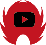 Logo Youtube sur fond rouge en forme d'ailes de corbeau.