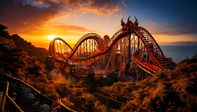 Montagne russe rouge de l'attraction 7ème ciel avec Satan.