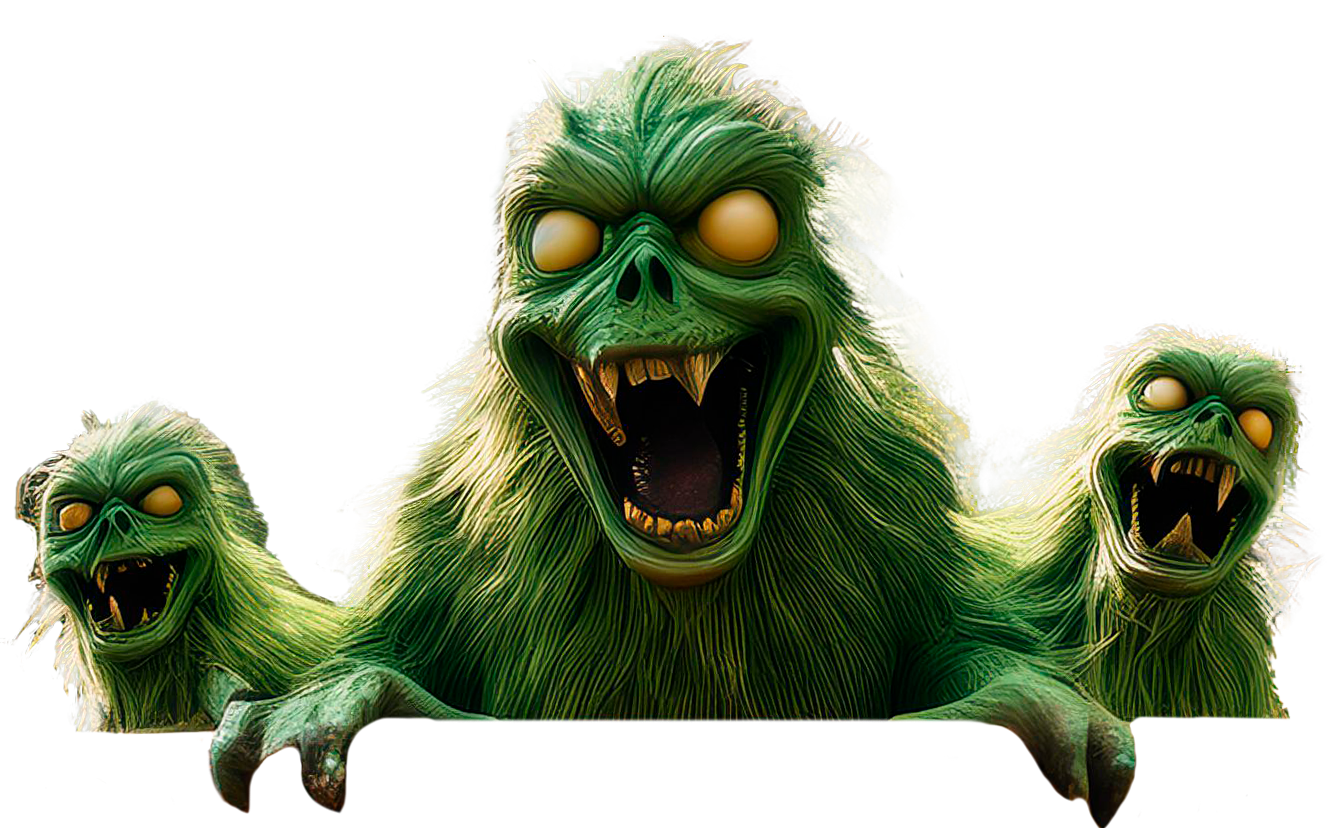 3 monstres vert aux yeux jaune.