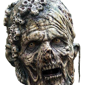 Tête d'un zombie avec la peau croûté.