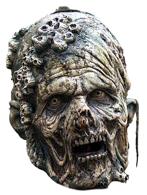 Tête d'un zombie avec la peau croûté.