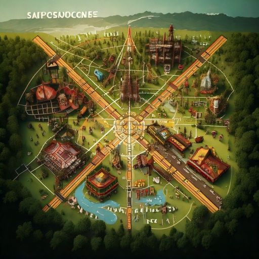 Plan du parc avec les différentes attractions et services.