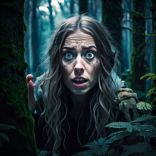 Personne effrayé dans les bois.