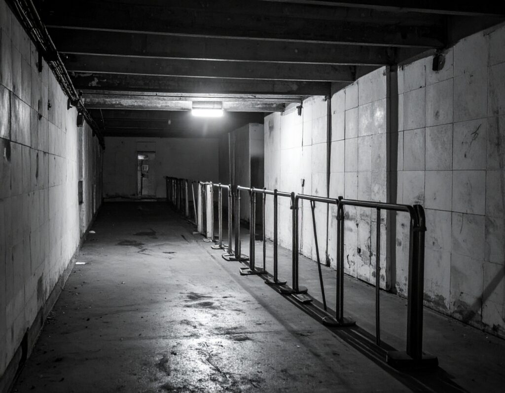 Pièce de la fil d'attente de l'attraction Voyage Extraterreur.