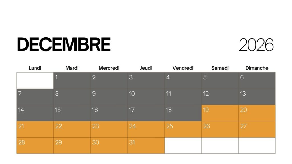 Calendrier Décembre 2027