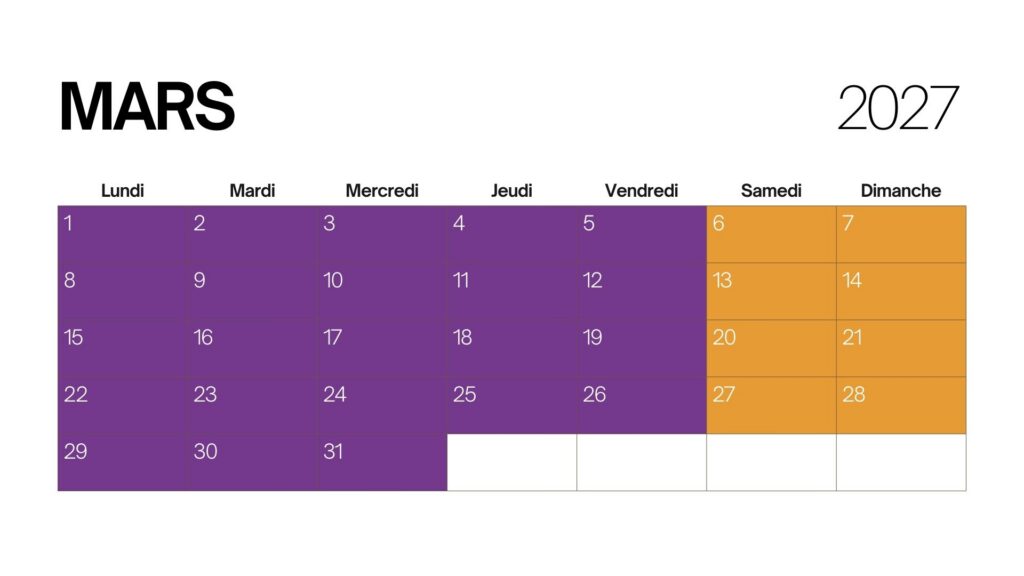 Calendrier Mars 2027