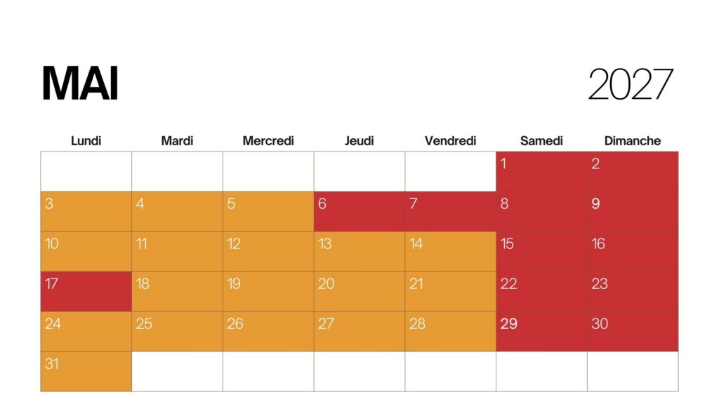 Calendrier Mai 2027
