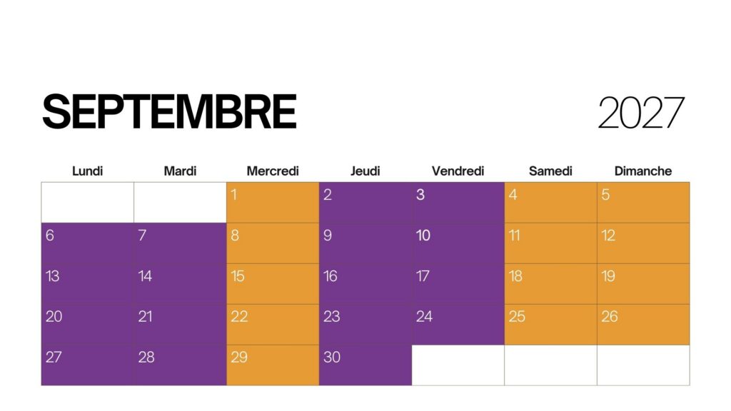 Calendrier Septembre 2027