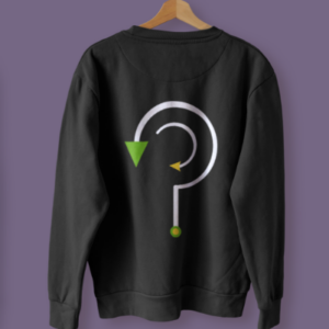 Pull noir vu de dos avec logo Trash Investigation sur fond violet