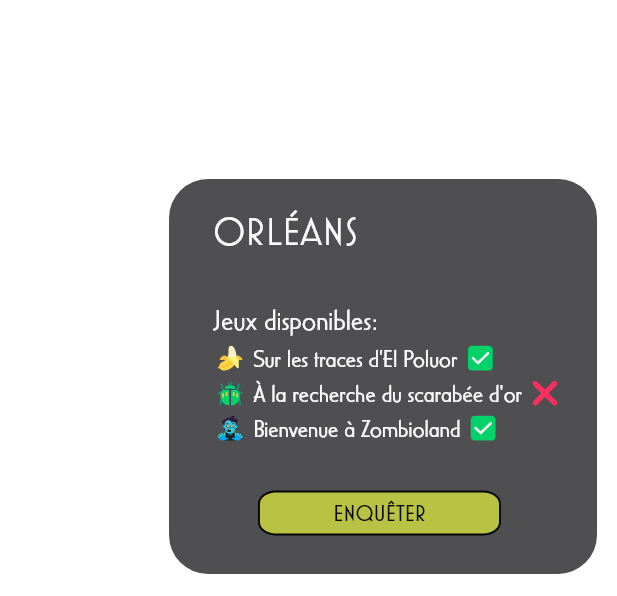 Fiche info de la carte de Orléans avec les escape games Trash Investigation disponibles