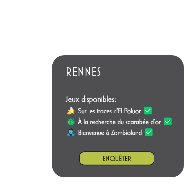Fiche info de la carte de Rennes avec les escape games Trash Investigation disponibles